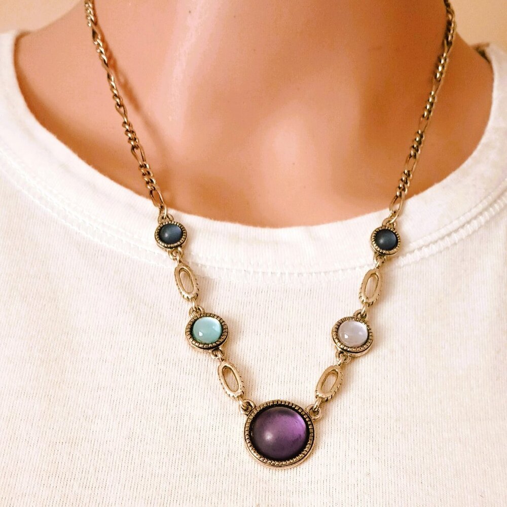 AJ Farve FI Purple Blue Necklaces 18" Silver Tone Collar